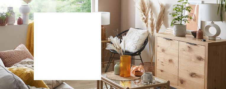 A beautiful, cosy room, decorated with earthy tones