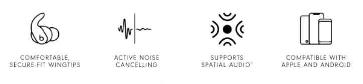 Comfortable, secure fit wingtips. Active noise cancelling. Supports Spatial Audio. Compatiable with Apple and Android.